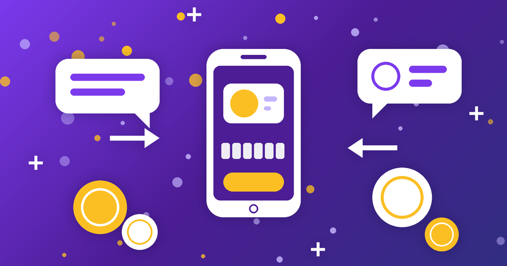 BLIK na telefon – smartfon, dymki rozmowy i monety na fioletowo-indygo tle